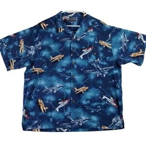 Weekender Men's XL Blue Airplane Print Short Sleeve Button Up Casual Shirt